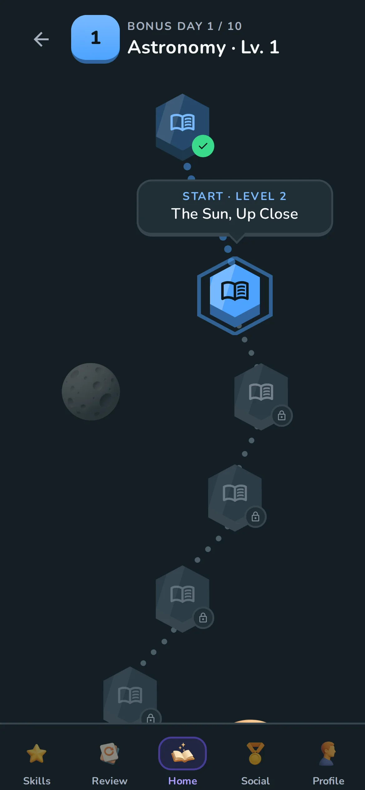 A skill tree's path of levels